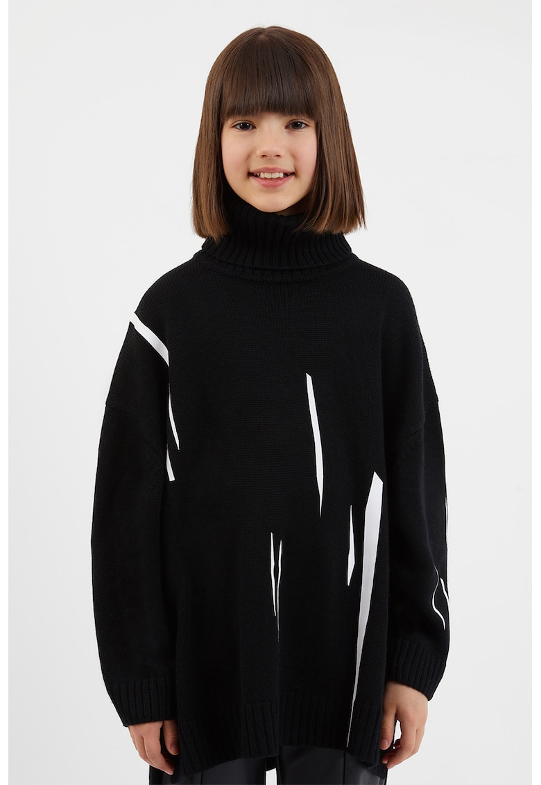 Pulover din amestec de lana cu model si guler inalt