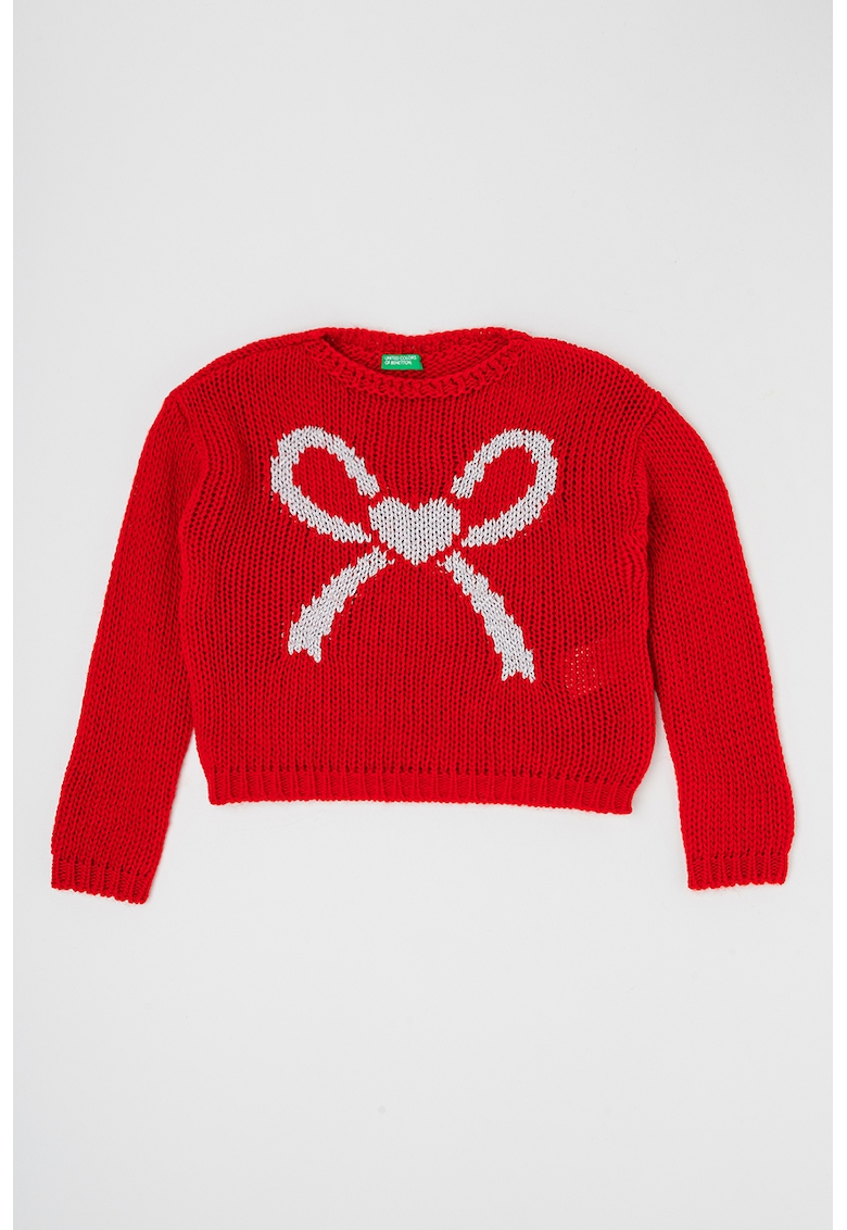 Pulover din amestec de lana cu model cu funda