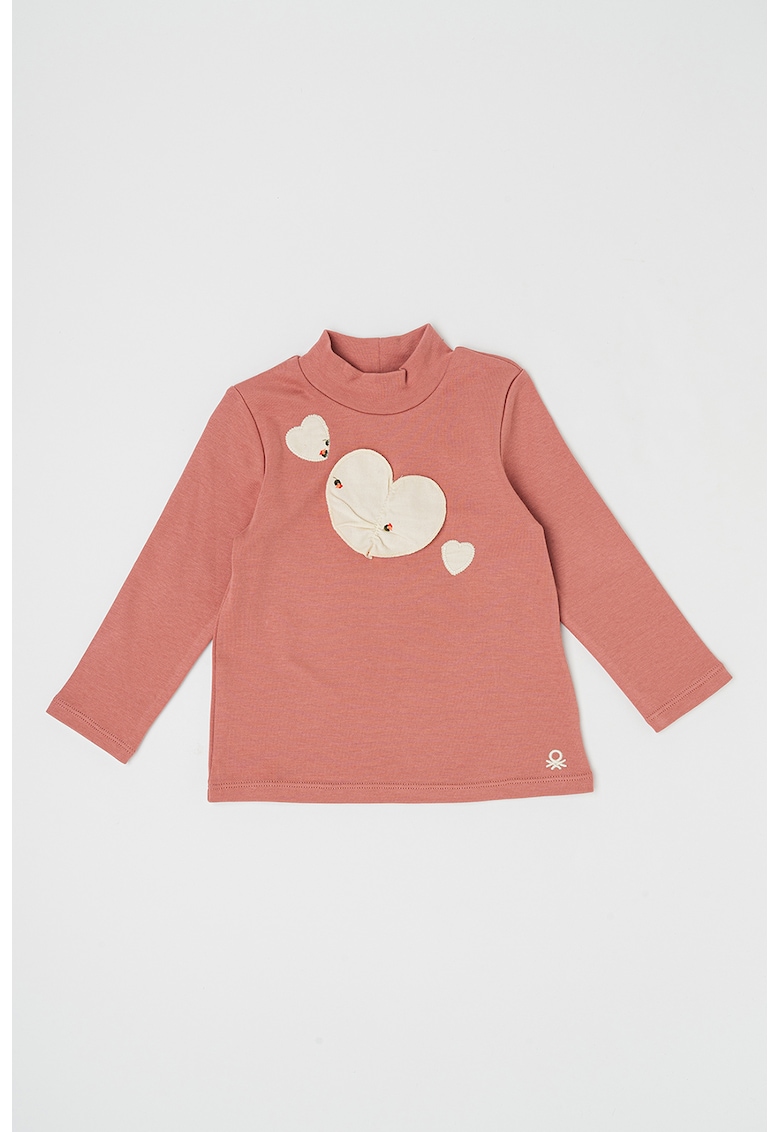 Bluza din bumbac cu guler inalt si inimi Bluza din bumbac cu guler inalt si inimi