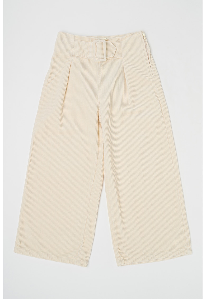 Pantaloni din reiat cu detaliu cu o curea - Bej deschis