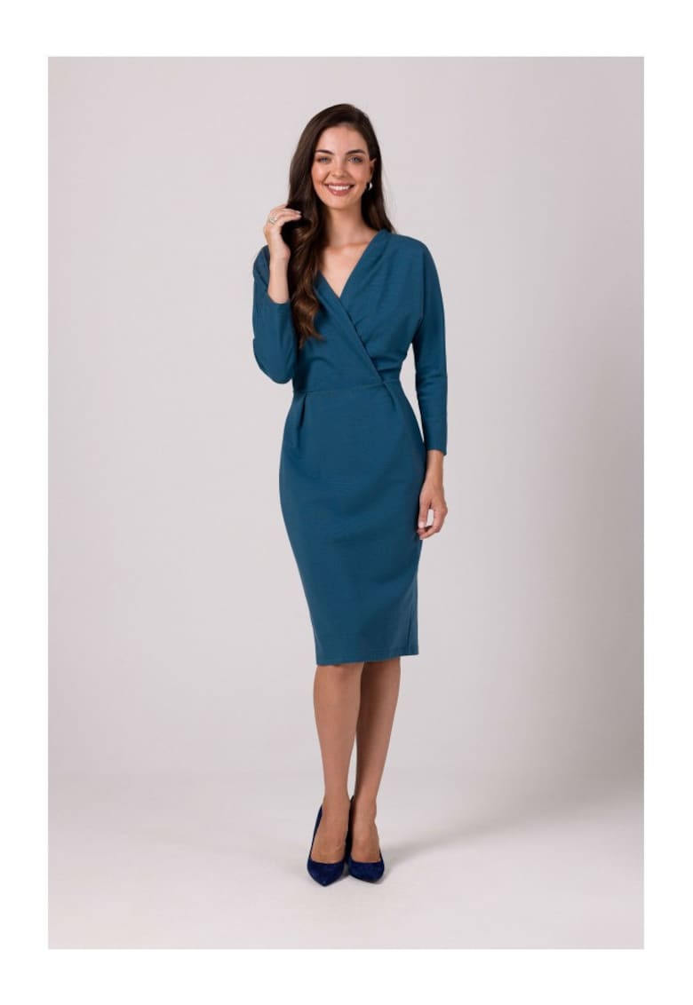 Rochie cu decolteu tip cache coeur -  Albastru inchis -