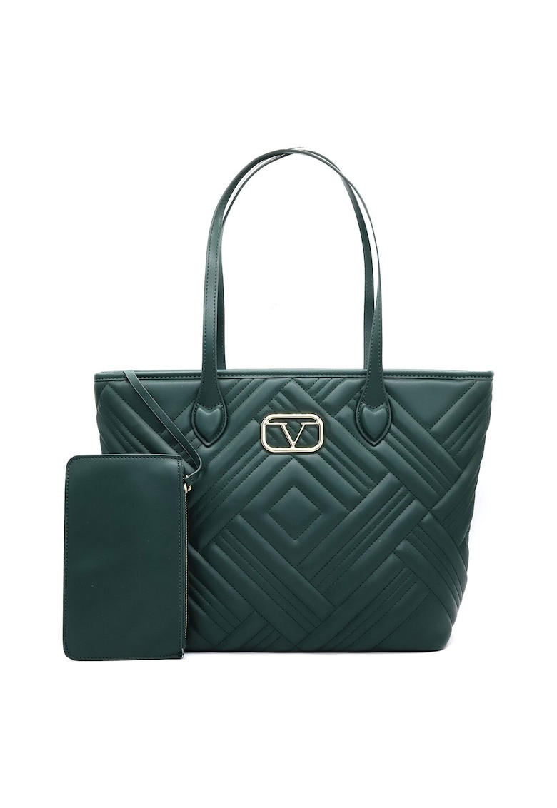 Geanta tote de piele ecologica cu etui detasabil - Verde