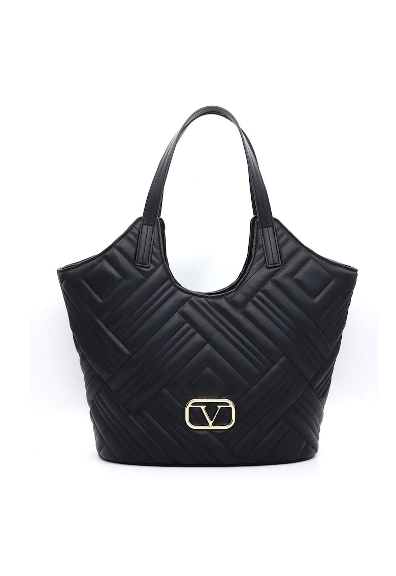 Geanta shopper texturata de piele ecologica - Negru