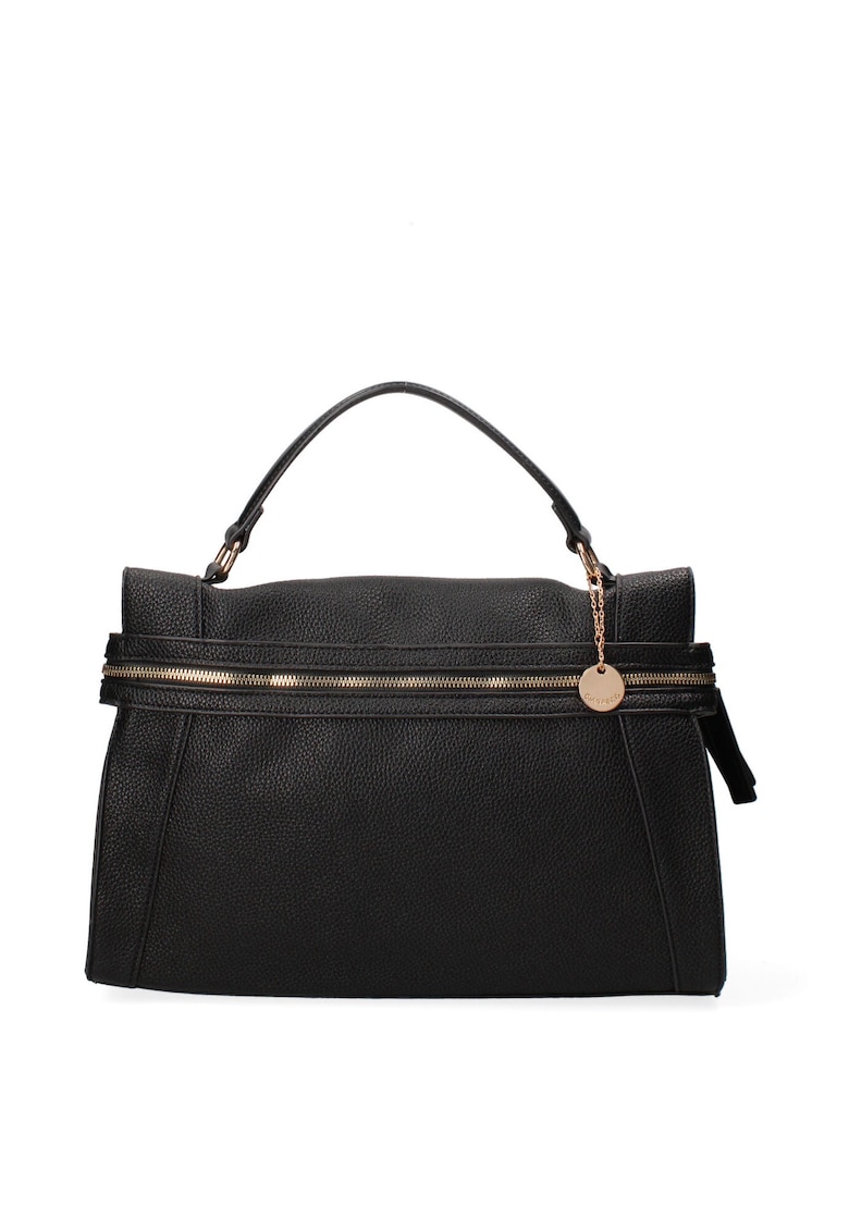 Geanta de piele ecologica cu maner si fermoar - Negru