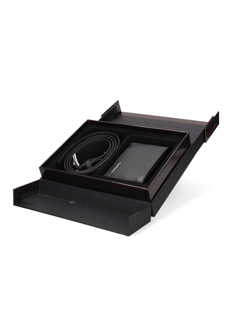 Set de curea si portofel de piele - 2 piese - Negru