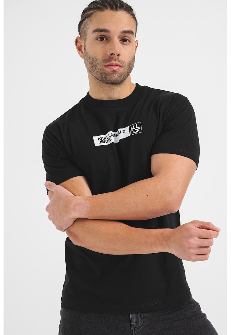 Tricou slim fit cu logo - Negru/Alb optic