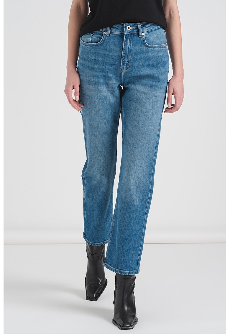 Blugi crop drepti cu talie inalta