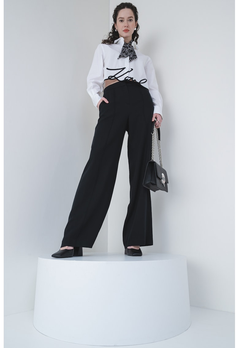 Pantaloni de lyocell cu pliuri - Negru