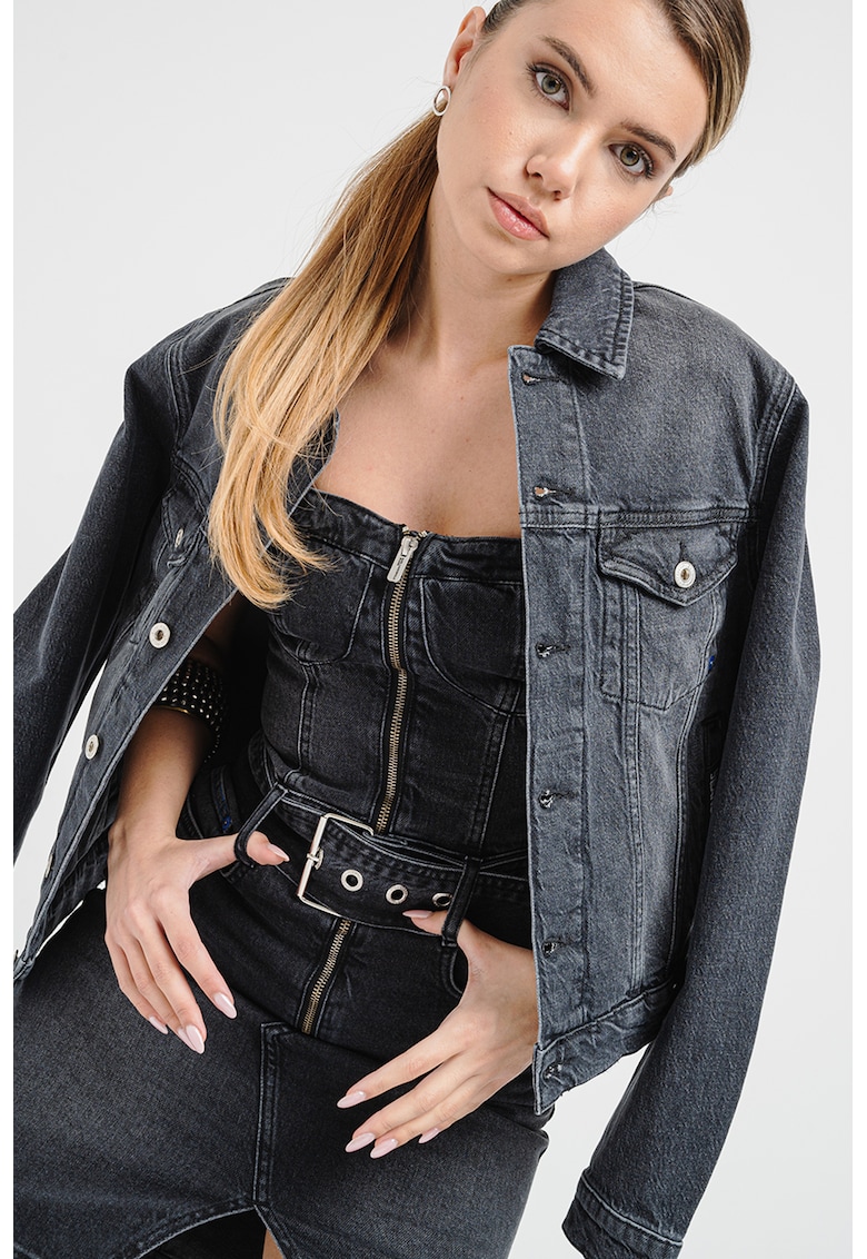 Jacheta din denim cu buzunare pe piept cu clapa