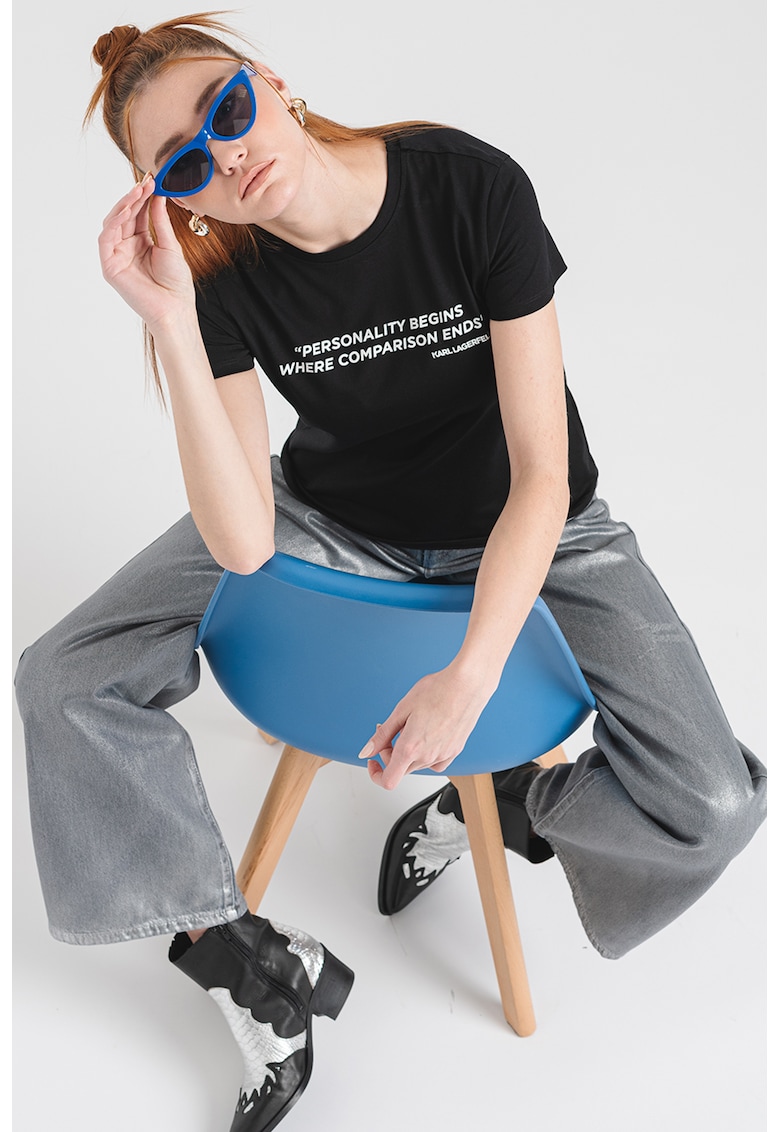 Tricou regular fit de bumbac organic cu imprimeu text Tricou regular fit de bumbac organic cu imprimeu text
