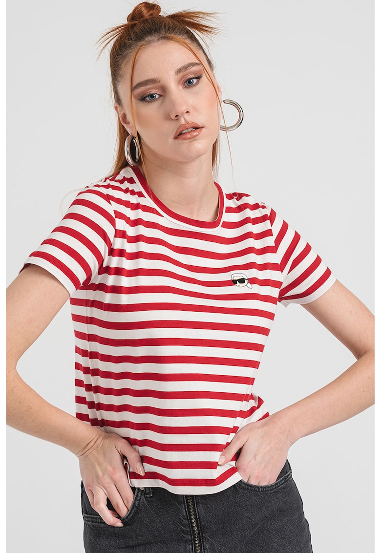 Tricou regular fit de bumbac organic - Rosu/Alb optic