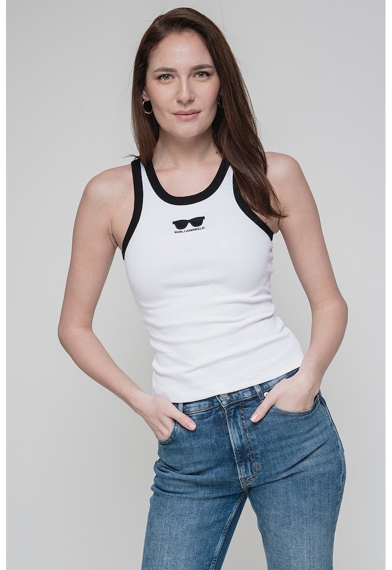 Top slim fit cu logo - Alb/Negru