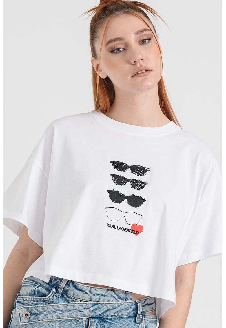 Tricou supradimensionat crop cu imprimeu