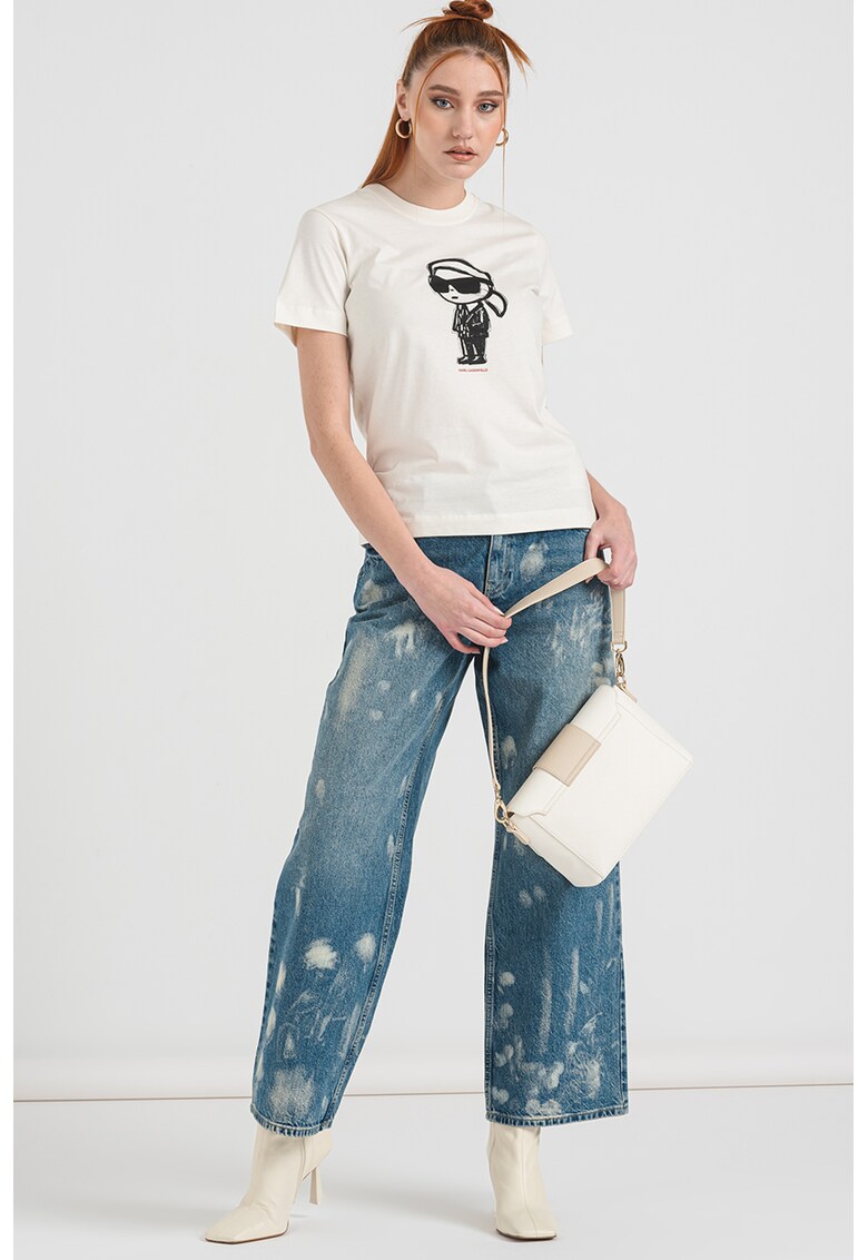 Tricou de bumbac organic cu imprimeu logo - Negru stins/Alb murdar