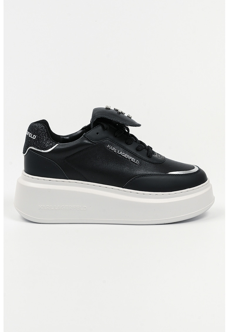Pantofi sport din piele cu strasuri - Negru