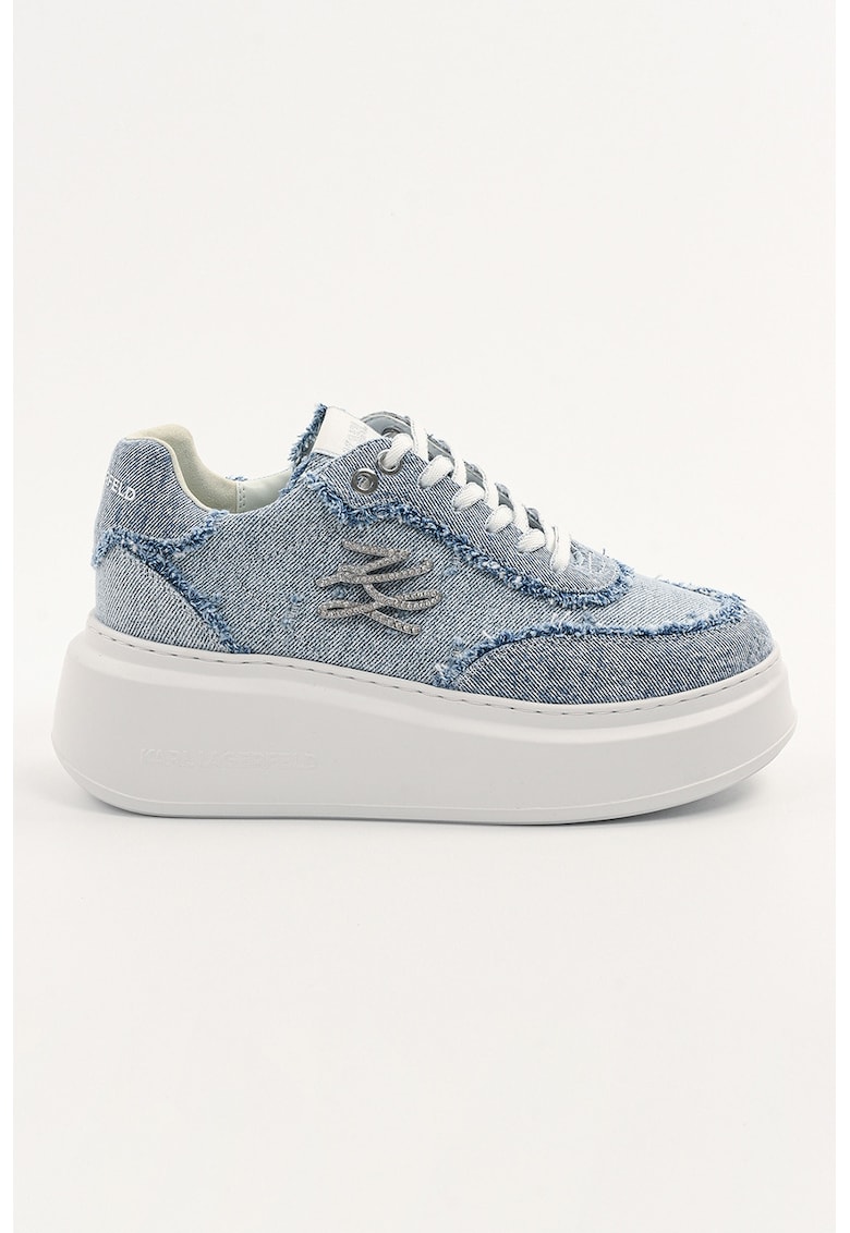 Pantofi sport wedge din material textil - Albastru deschis melange