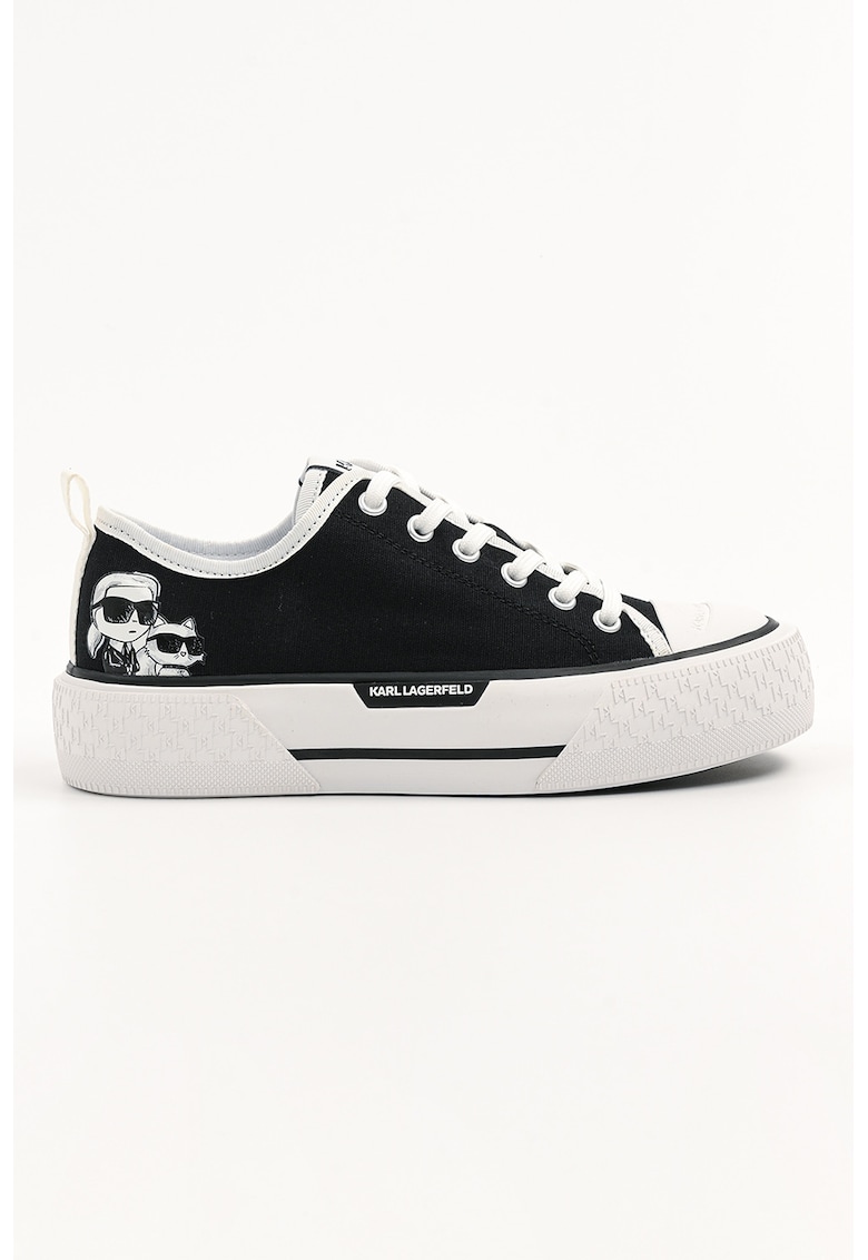 Tenisi flatform cu detalii monograma - Alb/Negru