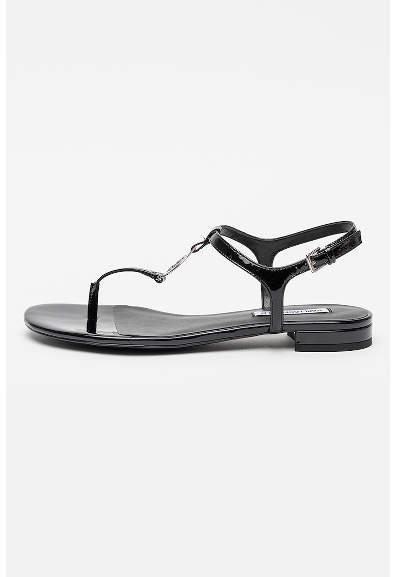 Sandale din piele lacuita cu logo - Negru