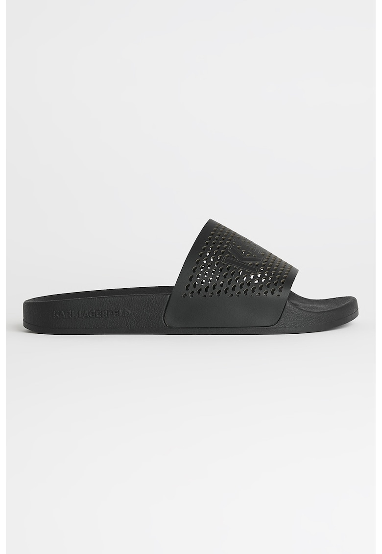 Papuci de casa din piele cu model perforat - Negru