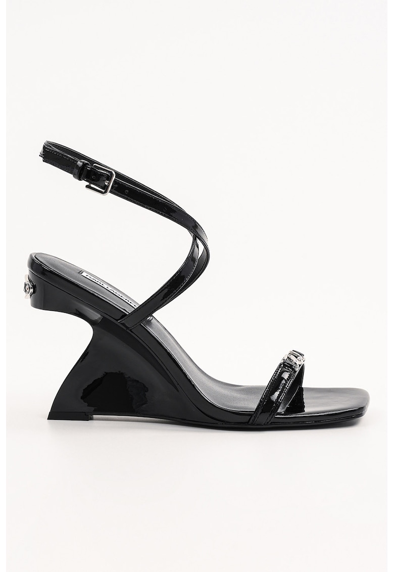 Sandale wedge din piele - Negru