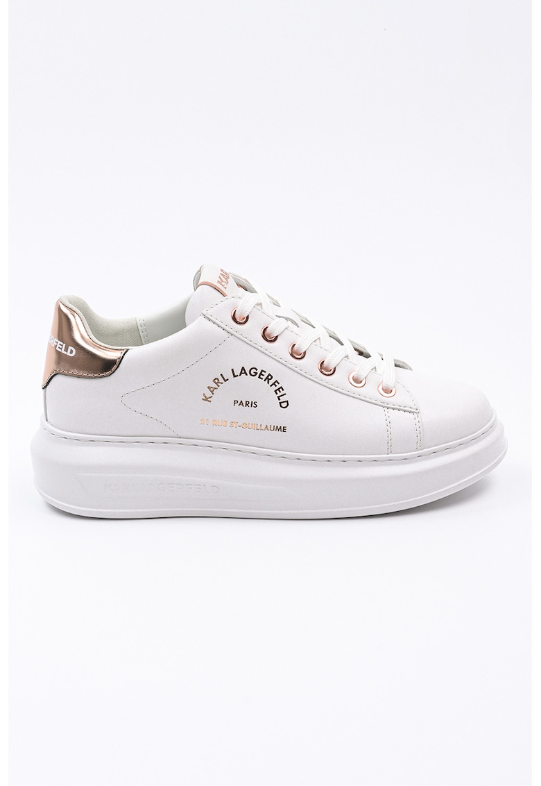 Pantofi sport de piele cu logo - Alb/Bronz