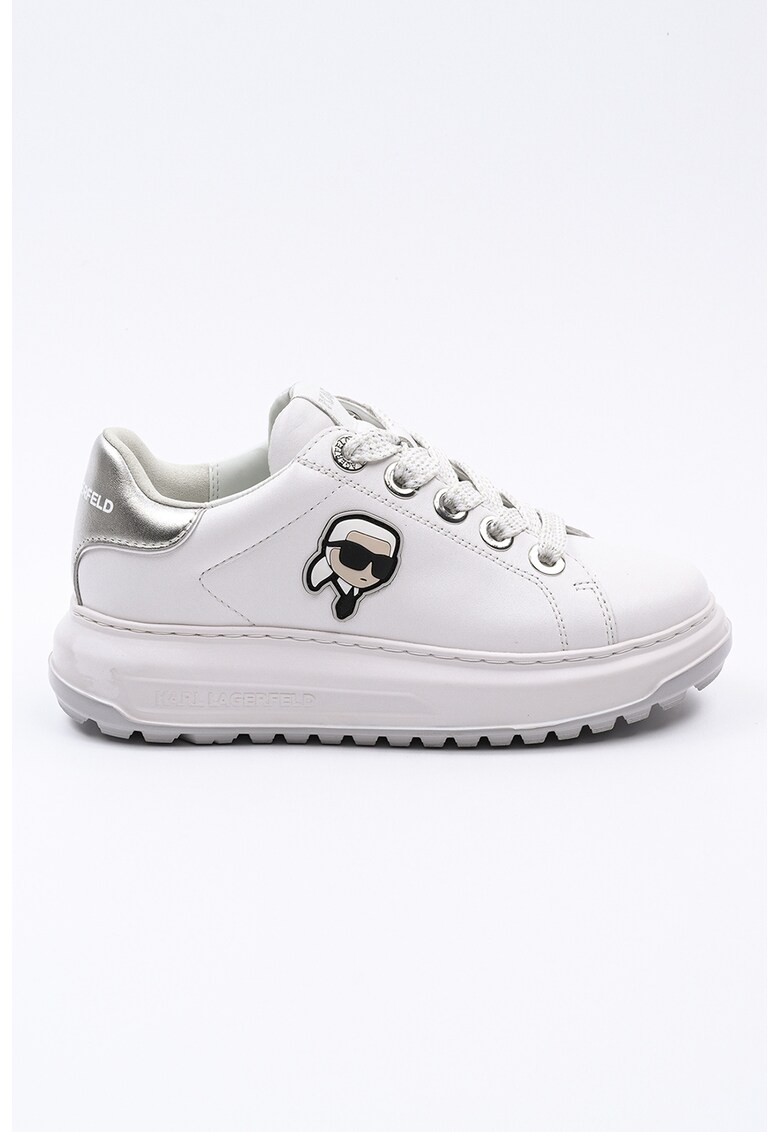 Pantofi sport din piele cu detaliu logo - Alb/Argintiu