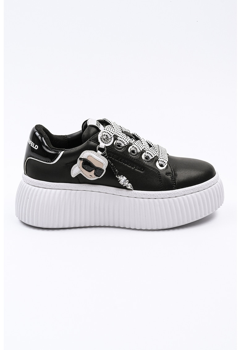 Pantofi sport flatform de piele cu monograma - Alb/Negru