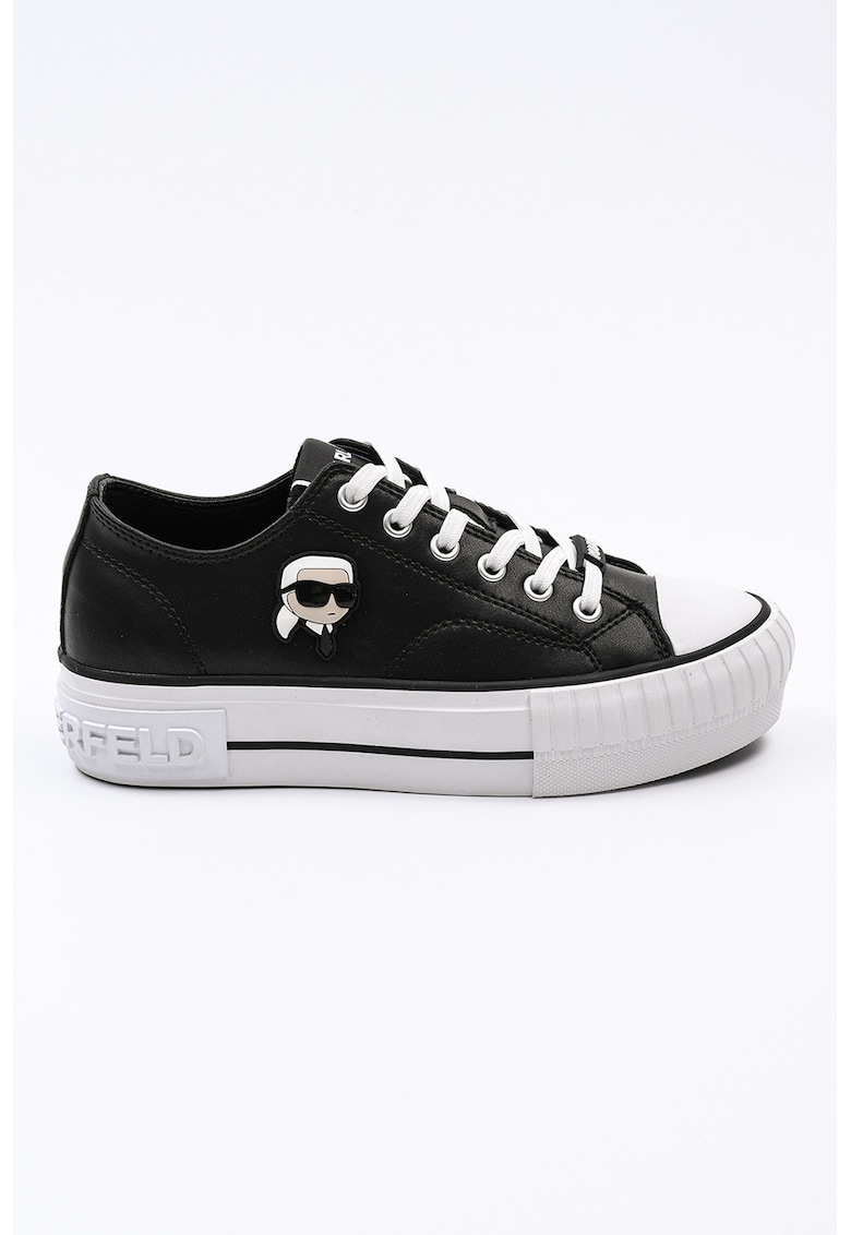 Tenisi low-cut din piele cu logo aplicat - Negru