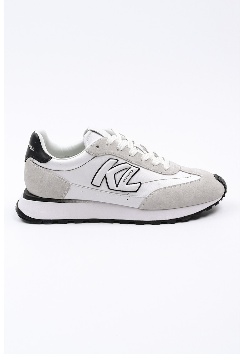 Pantofi sport low-cut cu garnituri din piele intoarsa - Alb/Gri deschis