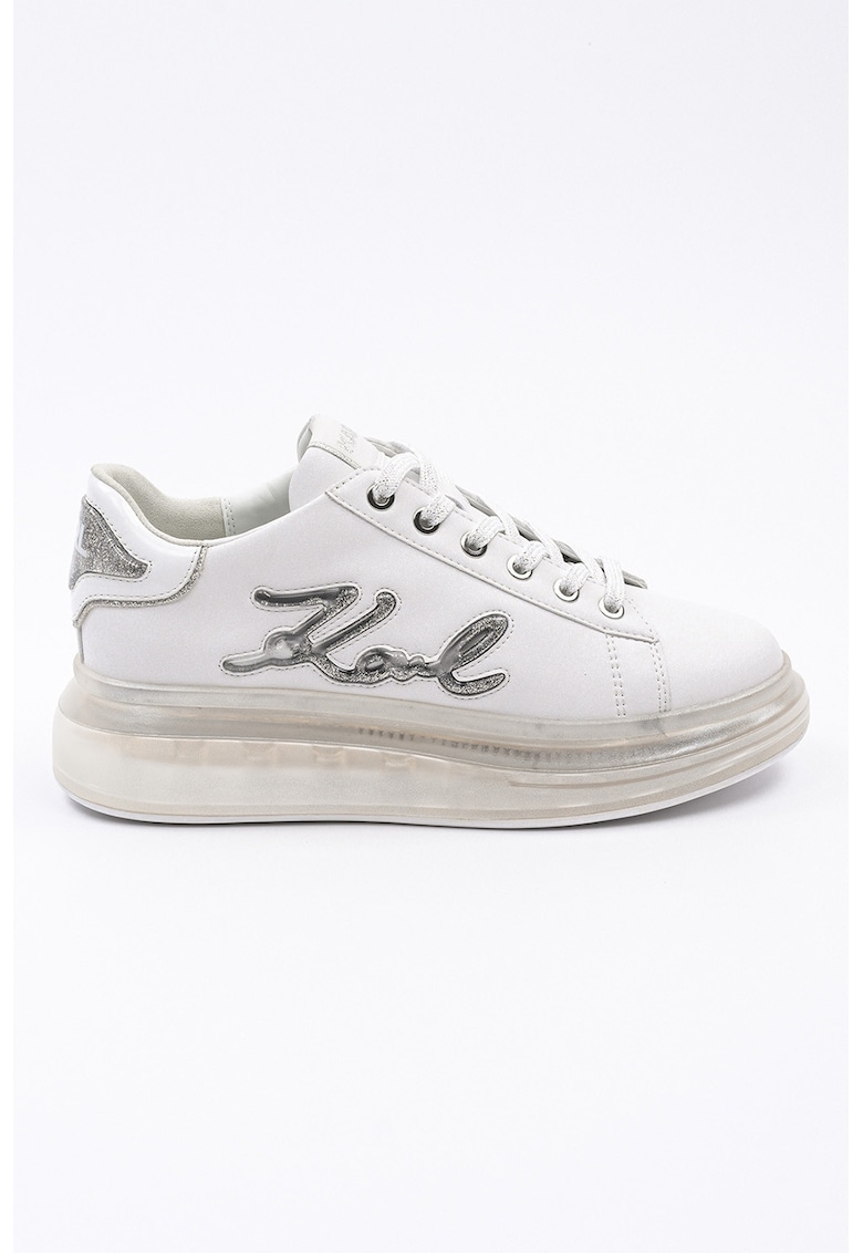 Pantofi sport din piele cu aplicatie logo - Alb/Argintiu