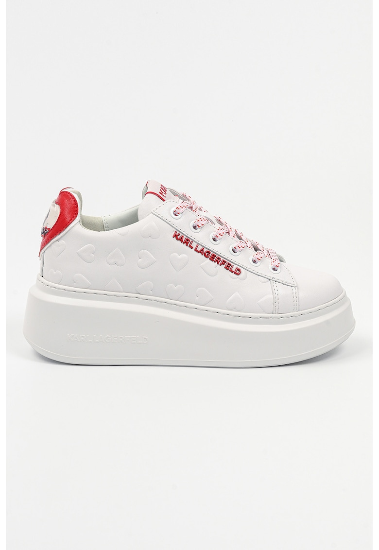 Pantofi sport wedge cu inimi in relief - Rosu/Alb