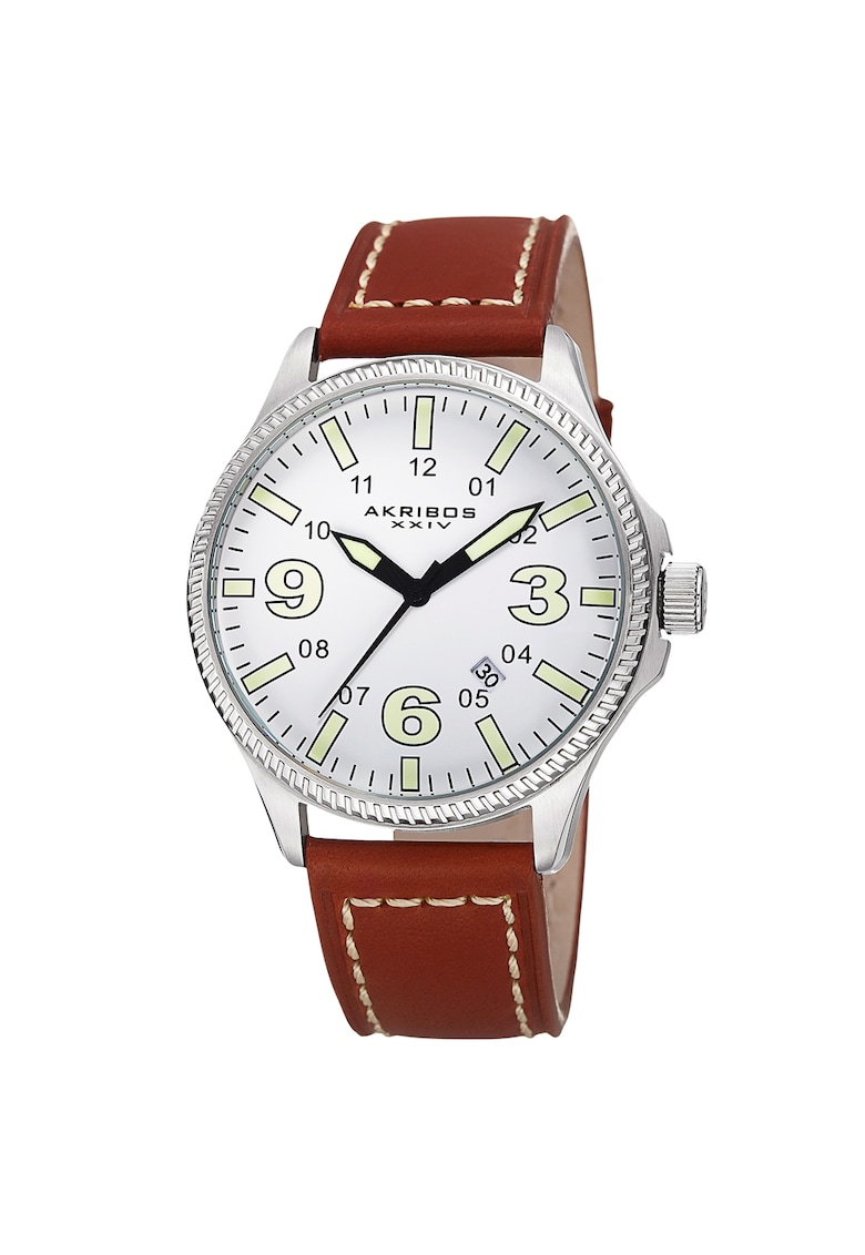 Ceas analog cu o curea de piele AK833 -  AK833 - alb