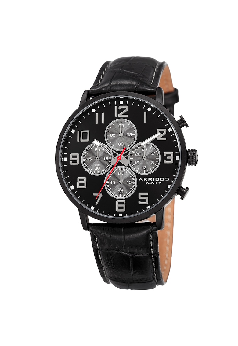 Ceas cronograf cu o curea de piele AK854 -  AK869 - negru