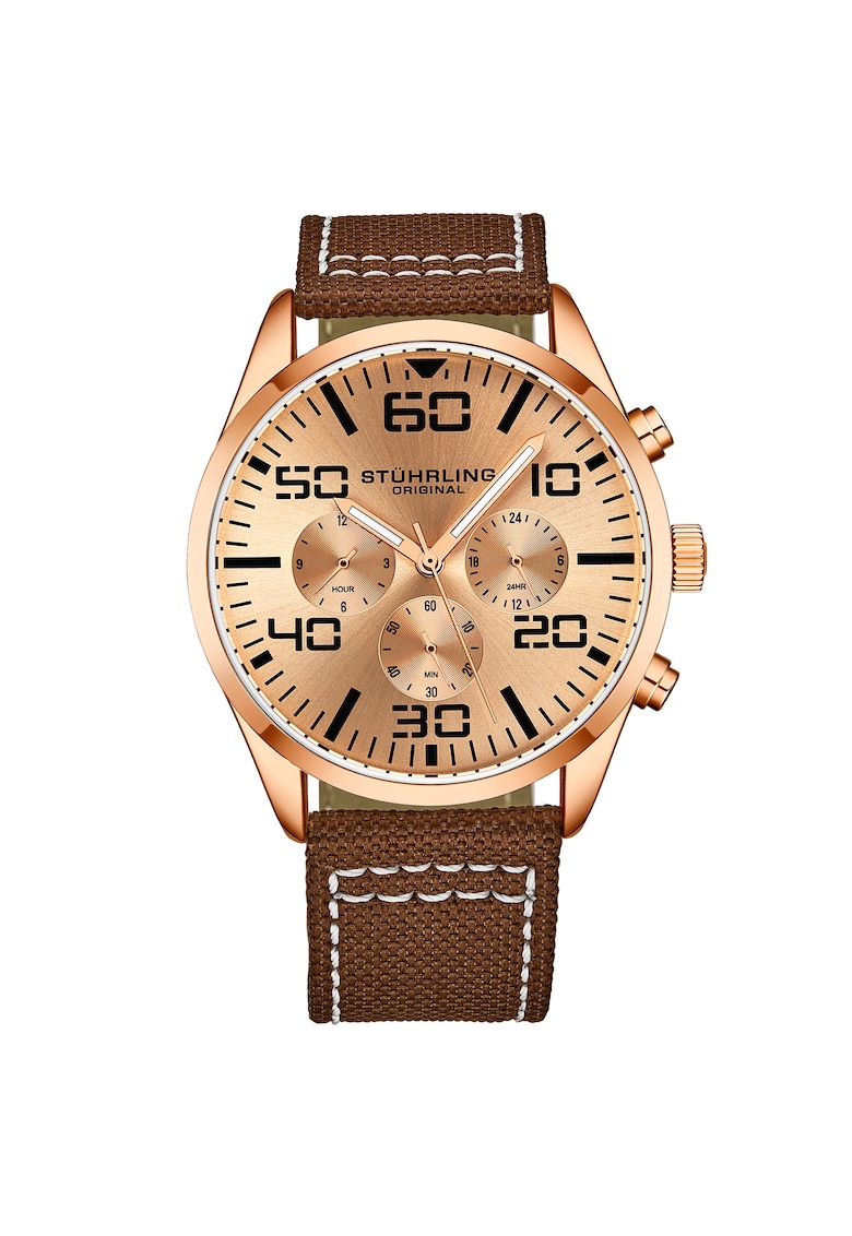 Ceas cronograf cu cusaturi contrastante - maro