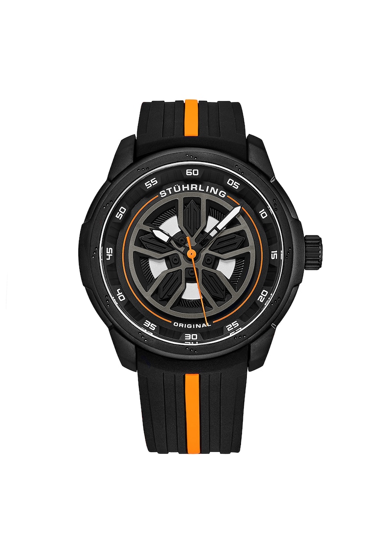 Ceas cu o curea din silicon Aviator - negru - portocaliu