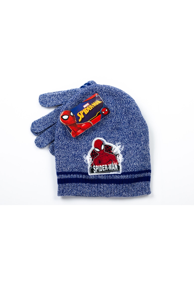 Set caciula si manusi -  Spiderman - albastru - 52 - acril - pentru baieti - sezon iarna
