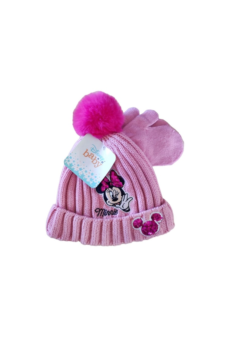 Set caciula si manusi Minnie - roz - acril