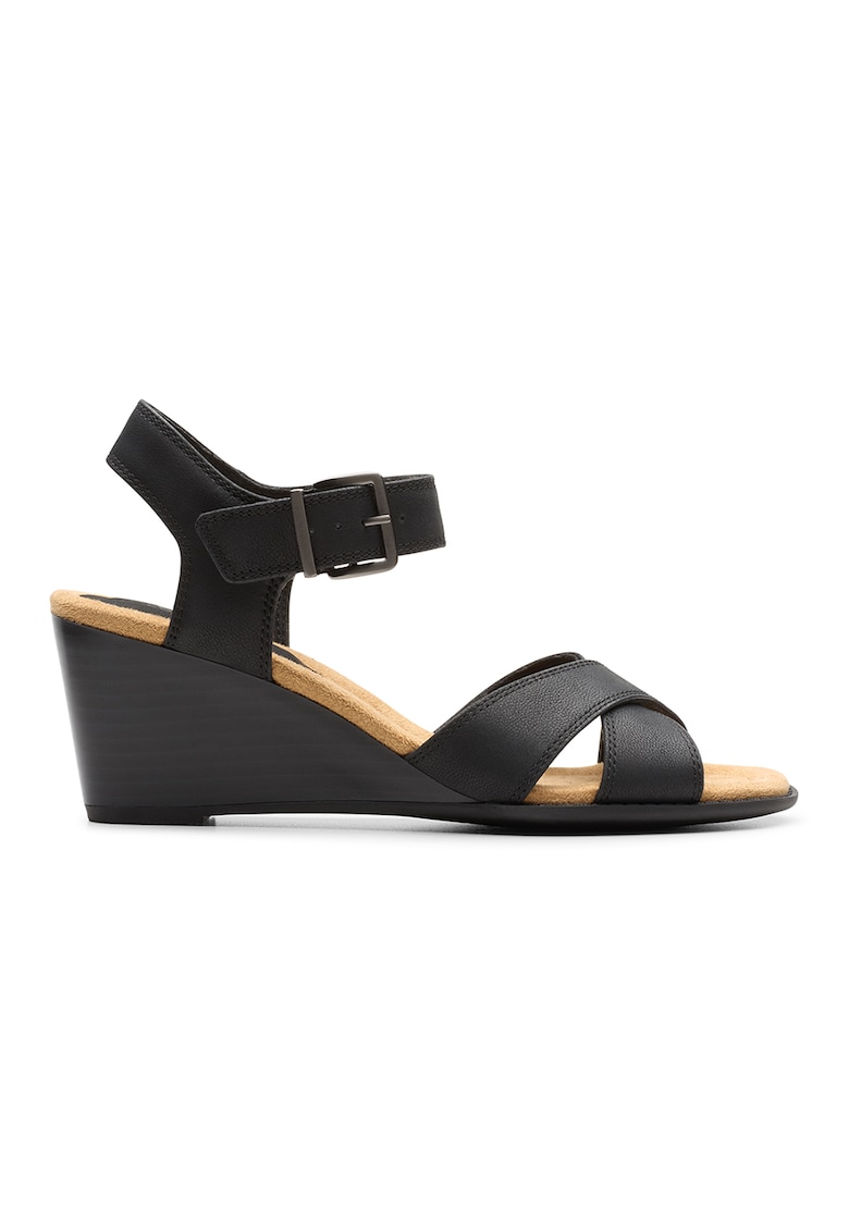 Sandale demi-wedge de piele