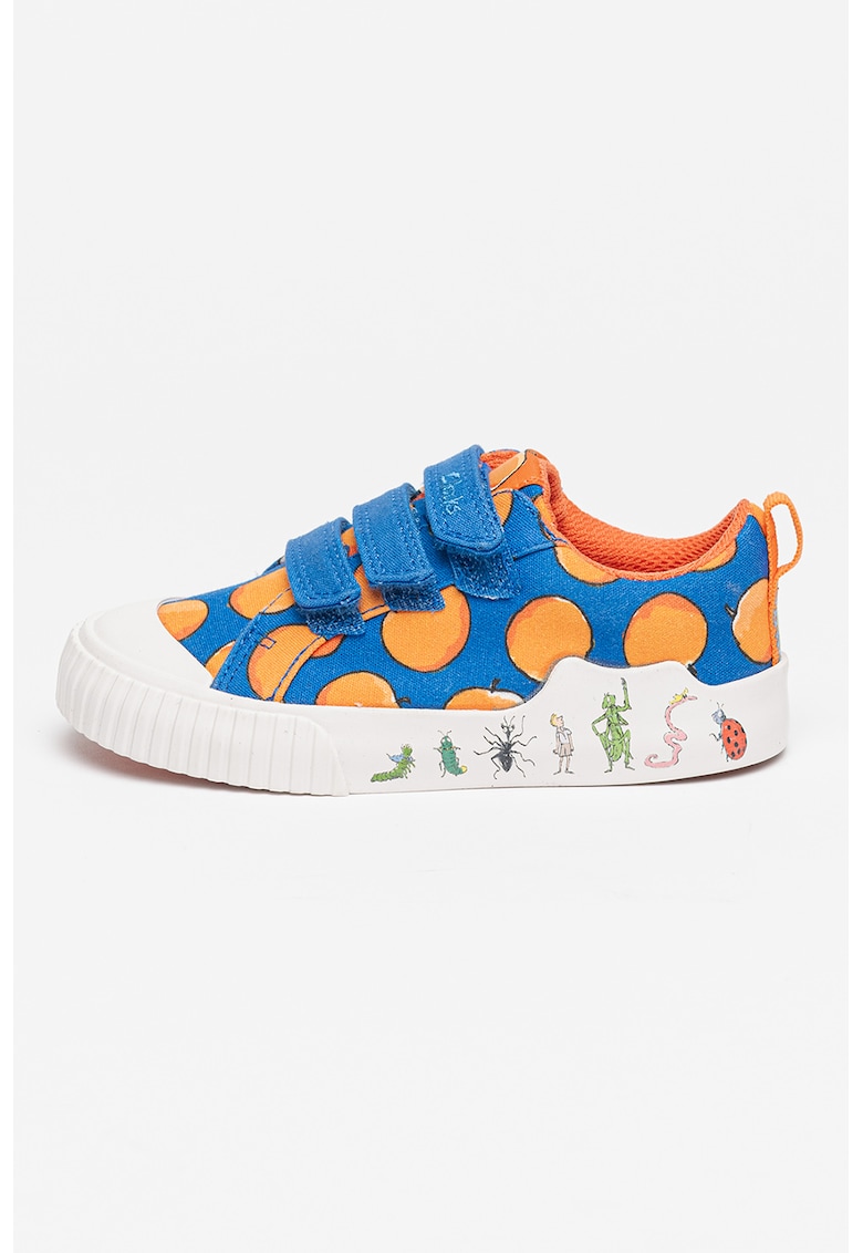 Pantofi sport cu velcro si insertii grafice - Portocaliu mandarina/Albastru royal