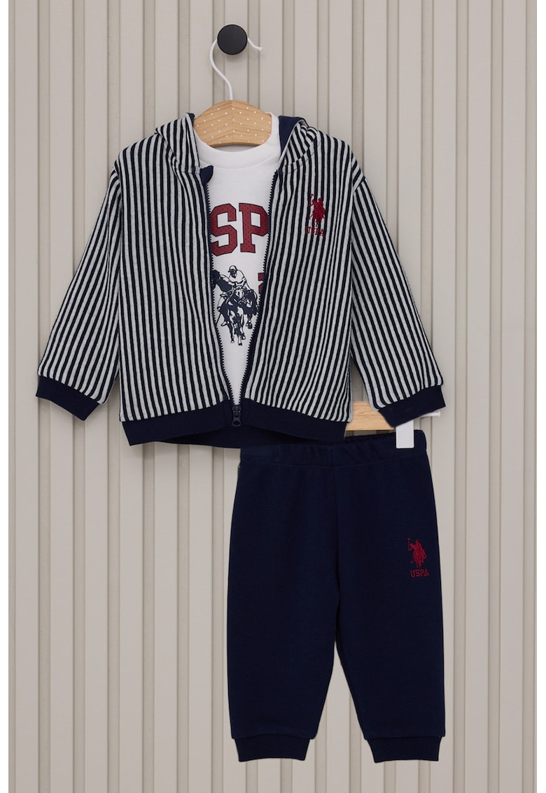 Set de hanorac cu imprimeu - bluza si pantaloni - 3 piese - Alb/Bleumarin