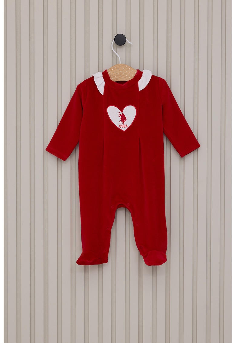 Salopeta din amestec de bumbac cu logo - Rosu