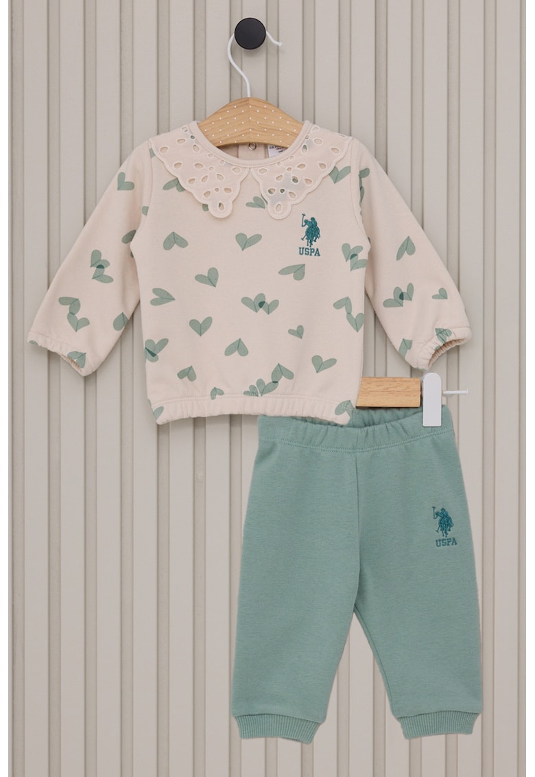 Trening cu guler brodat - Verde pal/Crem