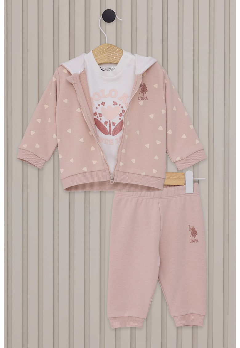 Set de hanorac cu imprime si pantaloni - 2 piese - Alb/Roz pal