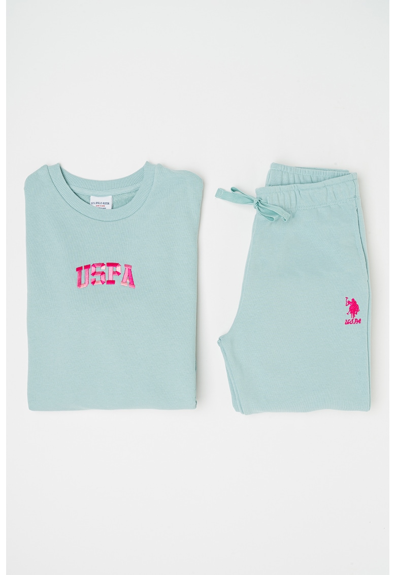 Set de bluza de trening din amestec de bumbac si pantaloni de trening cu logo brodat -2 piese