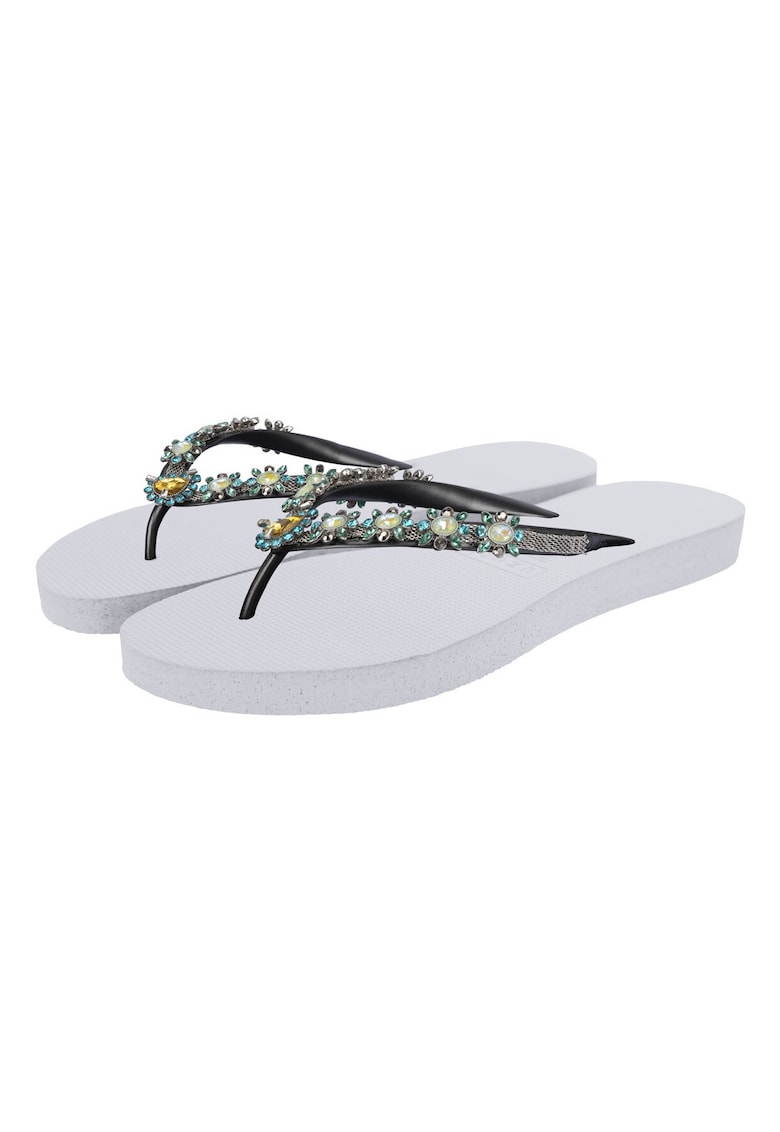 Papuci flip-flop cu strasuri Dolce Turquoise