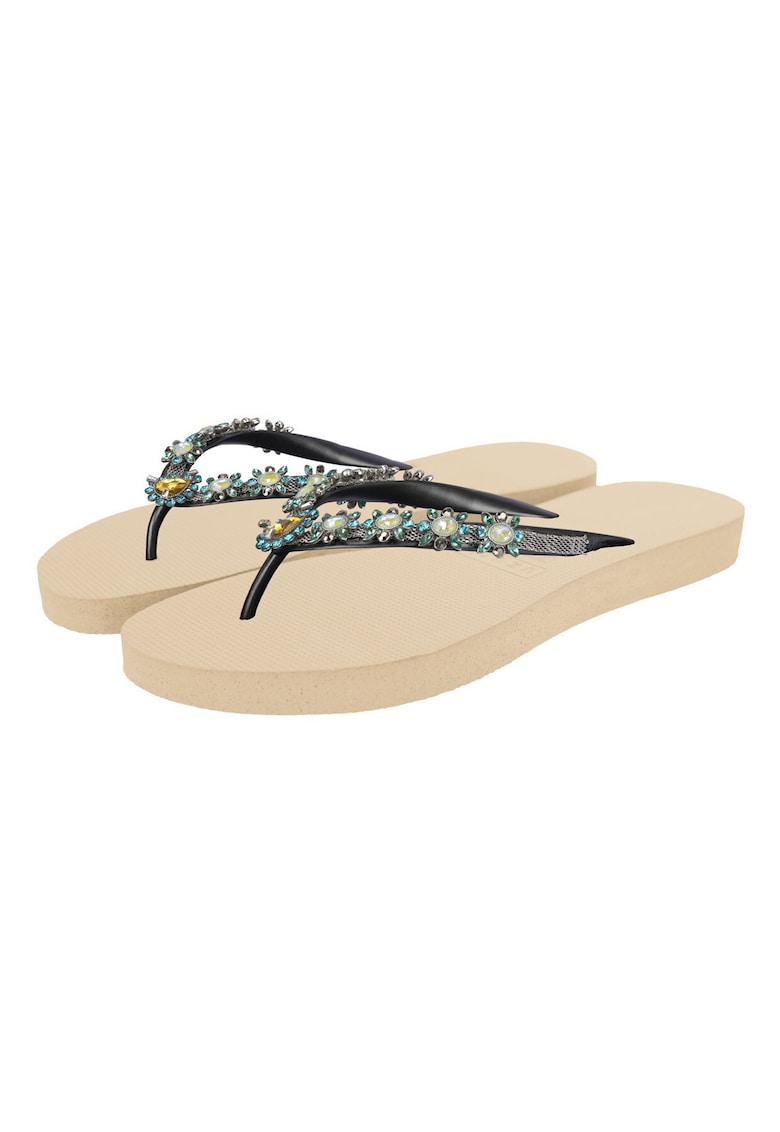 Papuci flip-flop cu strasuri Dolce Turquoise