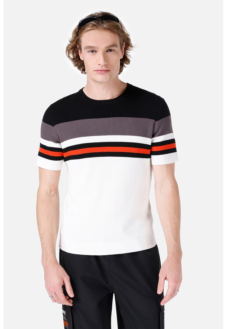 Pulover cu model in dungi si maneci scurte - Kaki