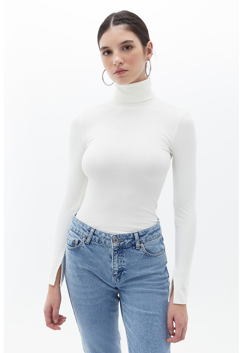 Bluza din amestec de bumbac cu guler inalt