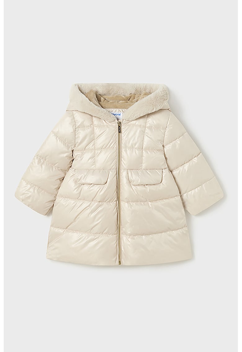 Geaca matlasata cu gluga si garnitura de blana sintetica