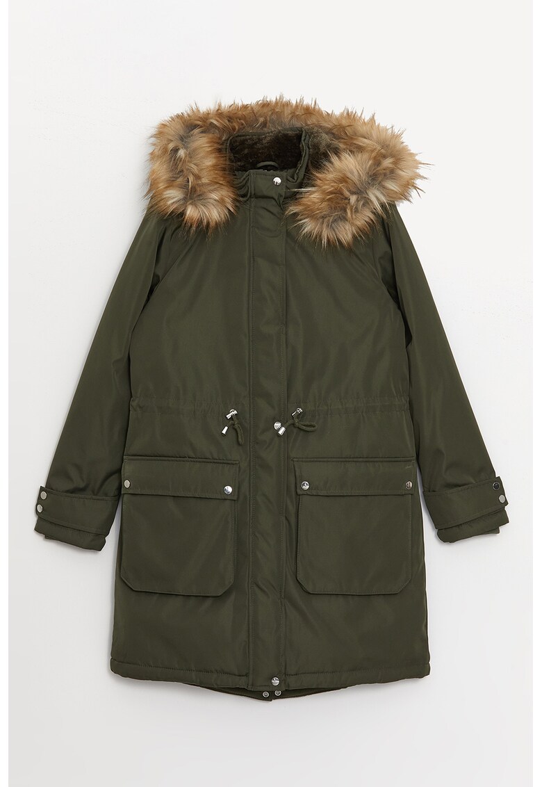 Geaca parka cu gluga cu garnitura de blana sintetica